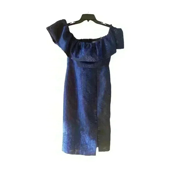 New Monique Lhuillier Cocktail Dress Off-The-Shoulder Bow Metallic Floral Size 8 - Picture 9 of 13